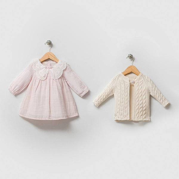 فستان بناتي مع جاكيت صوف ناعم
